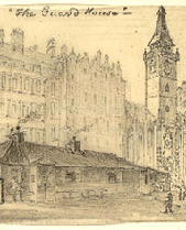 Headquarters of the Edinburgh City Guards, pencil drawing by James Skene (Corson MSS)